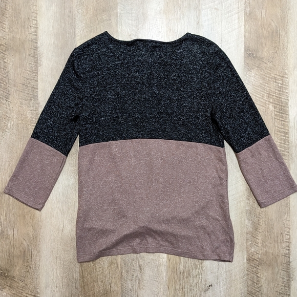 Market and Spruce Black and Brown Color block Long Sleeve Blouse Faux Wrap - Picture 5 of 6